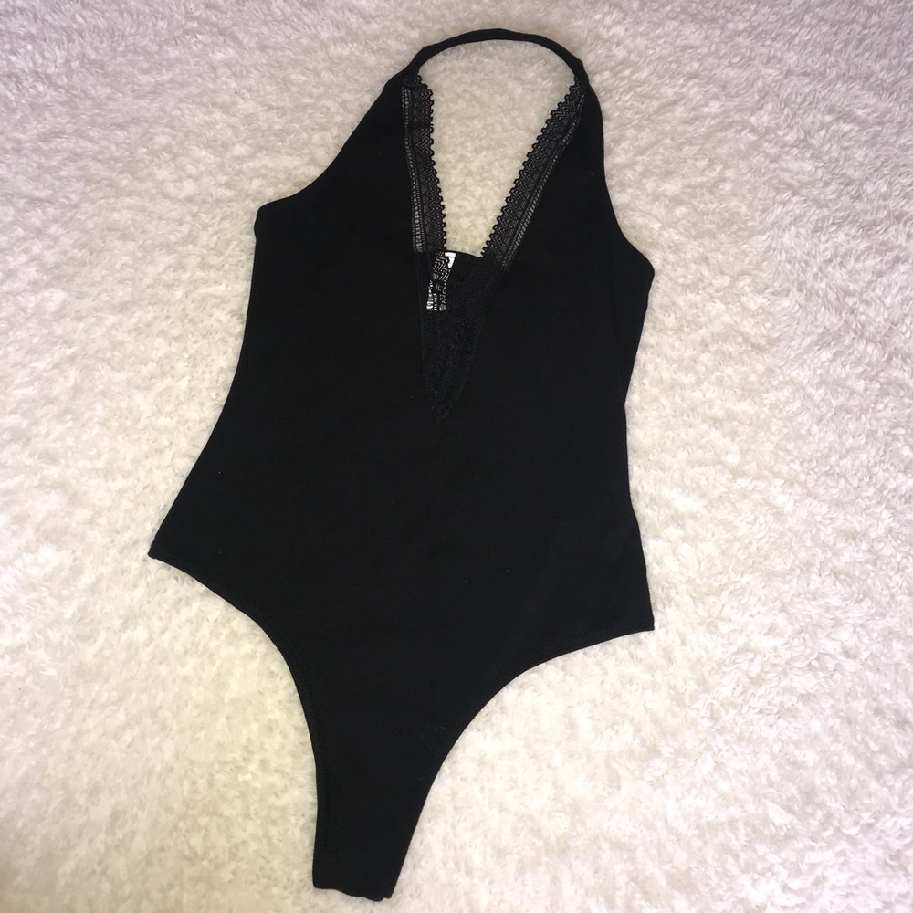 Deep V halter body suit